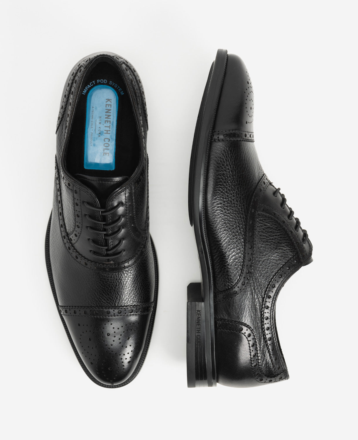 Futurepod Leather Lace-Up Oxford with Medallion Cap Toe Black