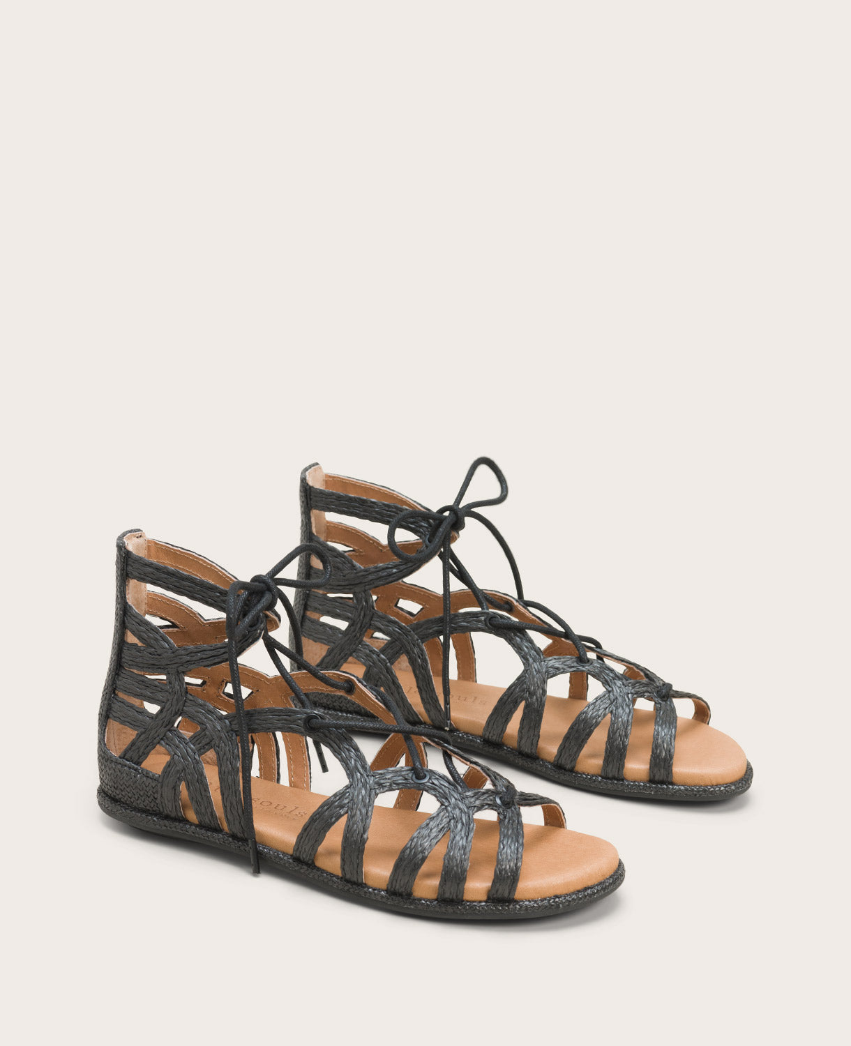 GENTLE SOULS - Break My Heart Gladiator Sandal Black Raffia