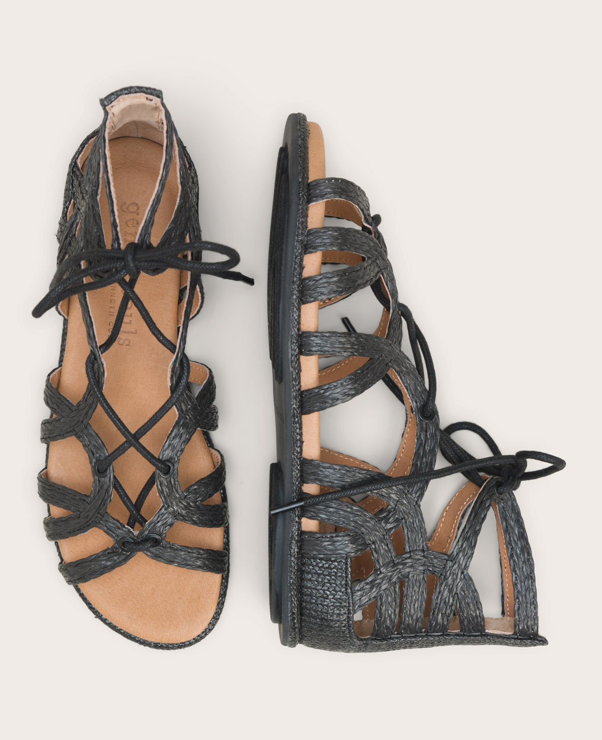 GENTLE SOULS - Break My Heart Gladiator Sandal Black Raffia