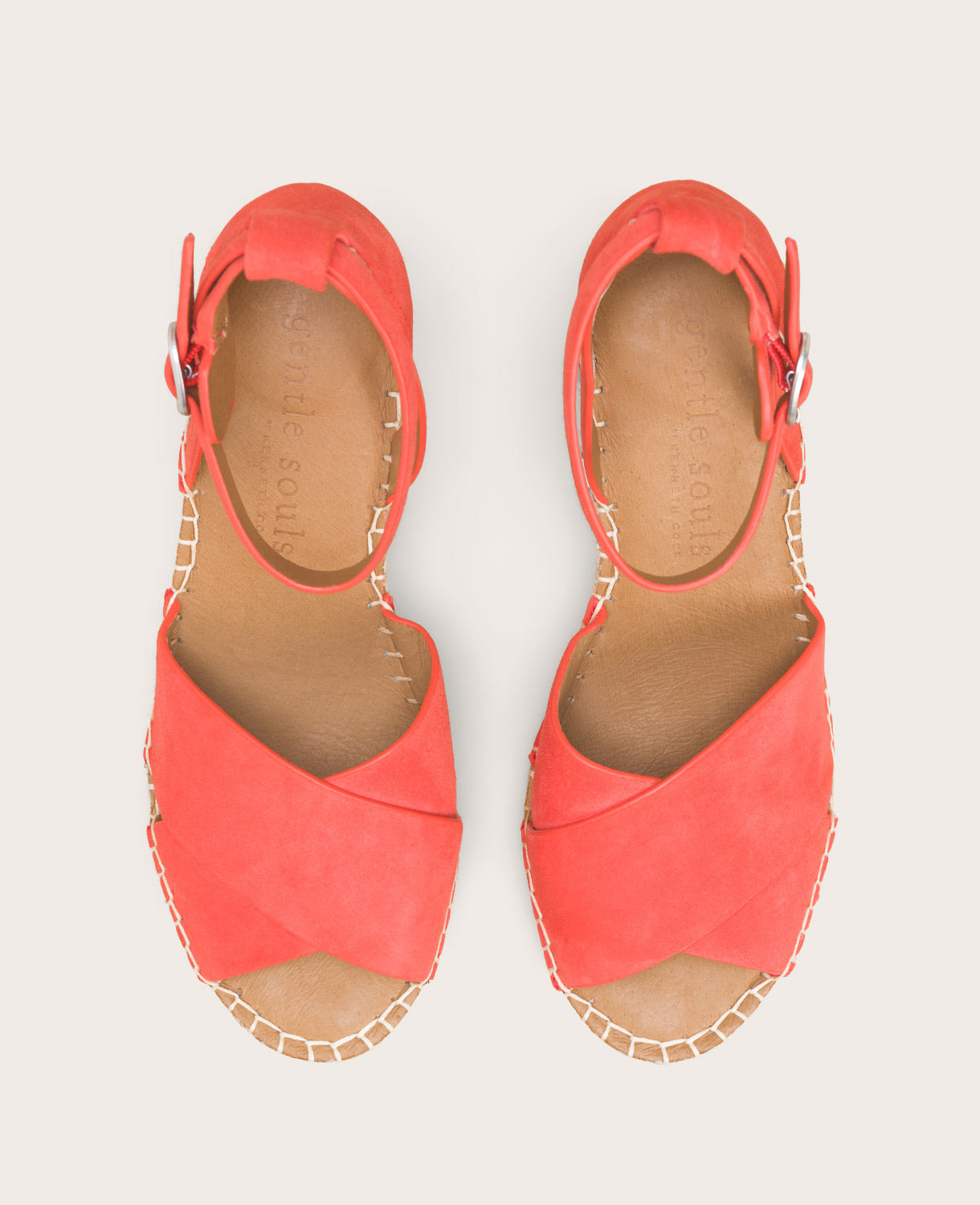 GENTLE SOULS - Charli Suede X-Band Espadrille Wedge Sandal Bright Coral Suede