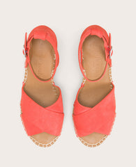 GENTLE SOULS - Charli Suede X-Band Espadrille Wedge Sandal Bright Coral Suede