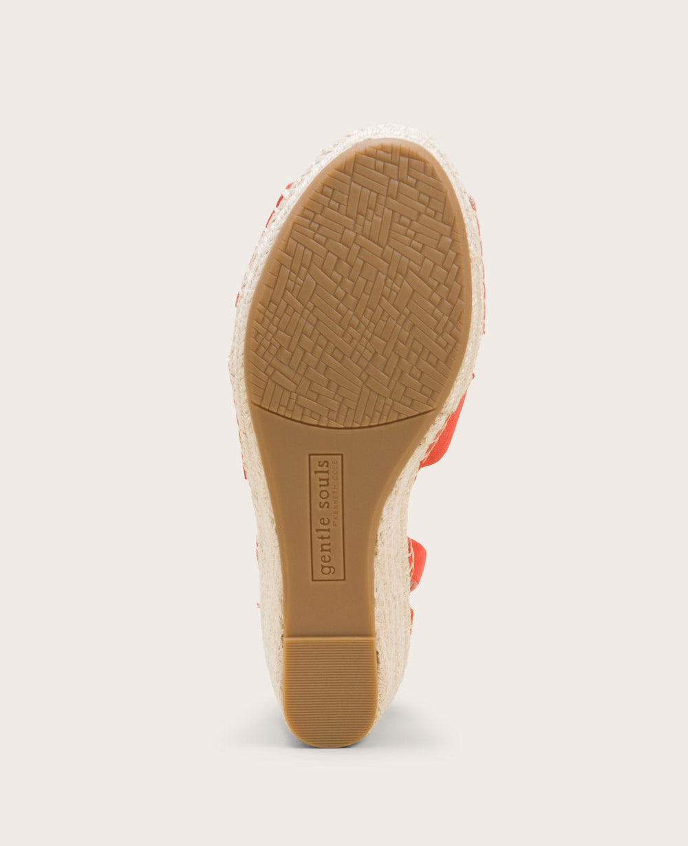 GENTLE SOULS - Charli Suede X-Band Espadrille Wedge Sandal Bright Coral Suede
