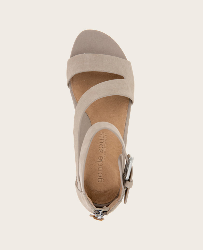 GENTLE SOULS - Gwen Nubuck Wedge Sandal Mushroom Nubuck