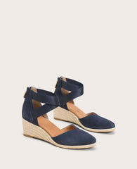 GENTLE SOULS - Orya Leather Espadrille Wedge Navy Suede