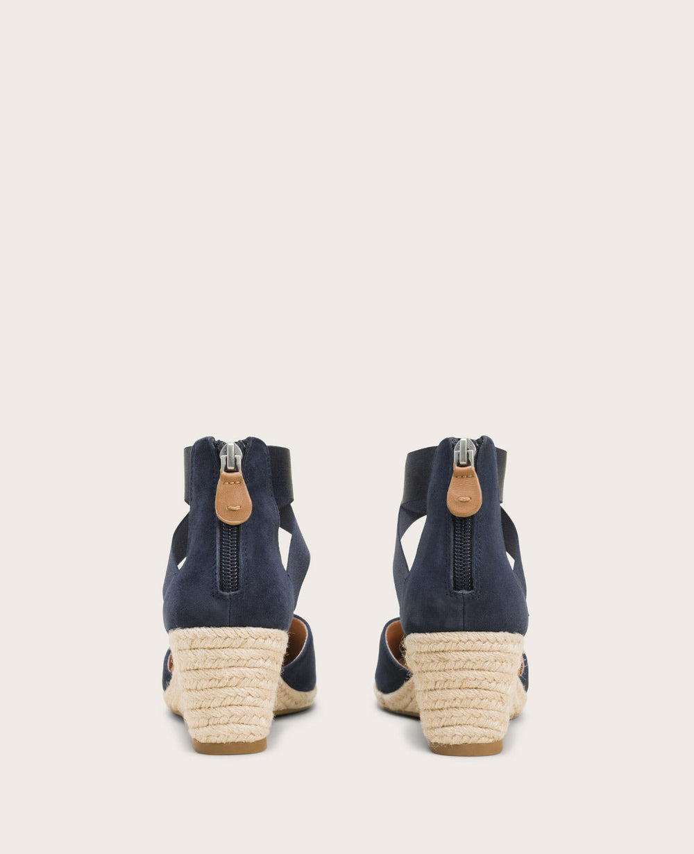 GENTLE SOULS - Orya Leather Espadrille Wedge Navy Suede