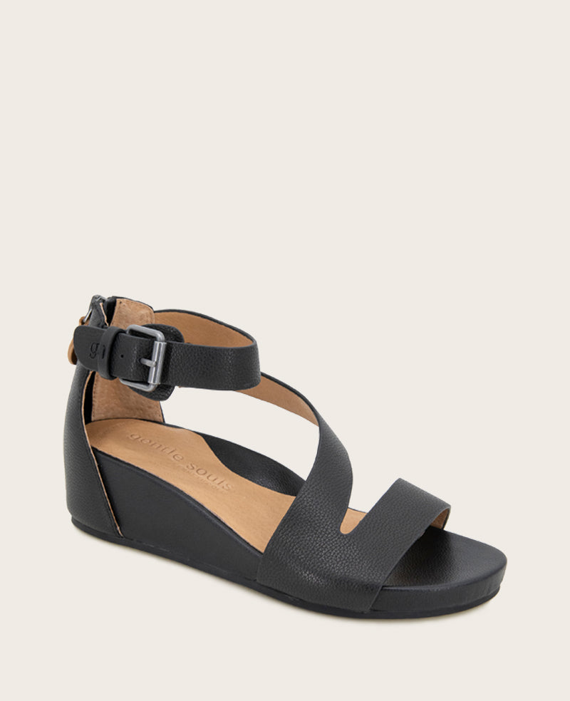 GENTLE SOULS - Gwen Leather Wedge Sandal Black