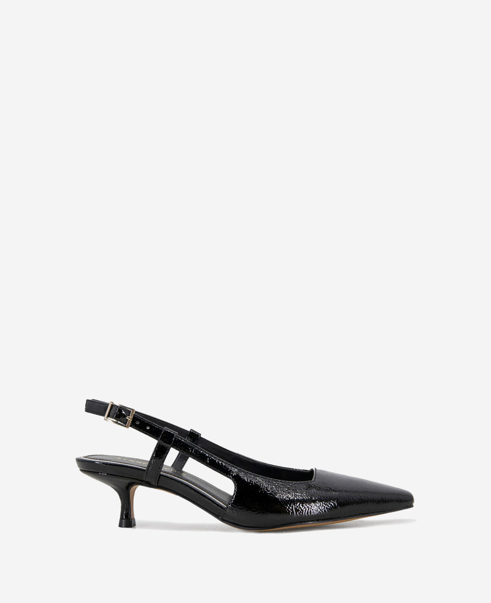 Martha Patent Slingback Kitten Heel Black Crinkle Patent