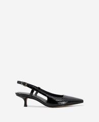Martha Patent Slingback Kitten Heel Black Crinkle Patent