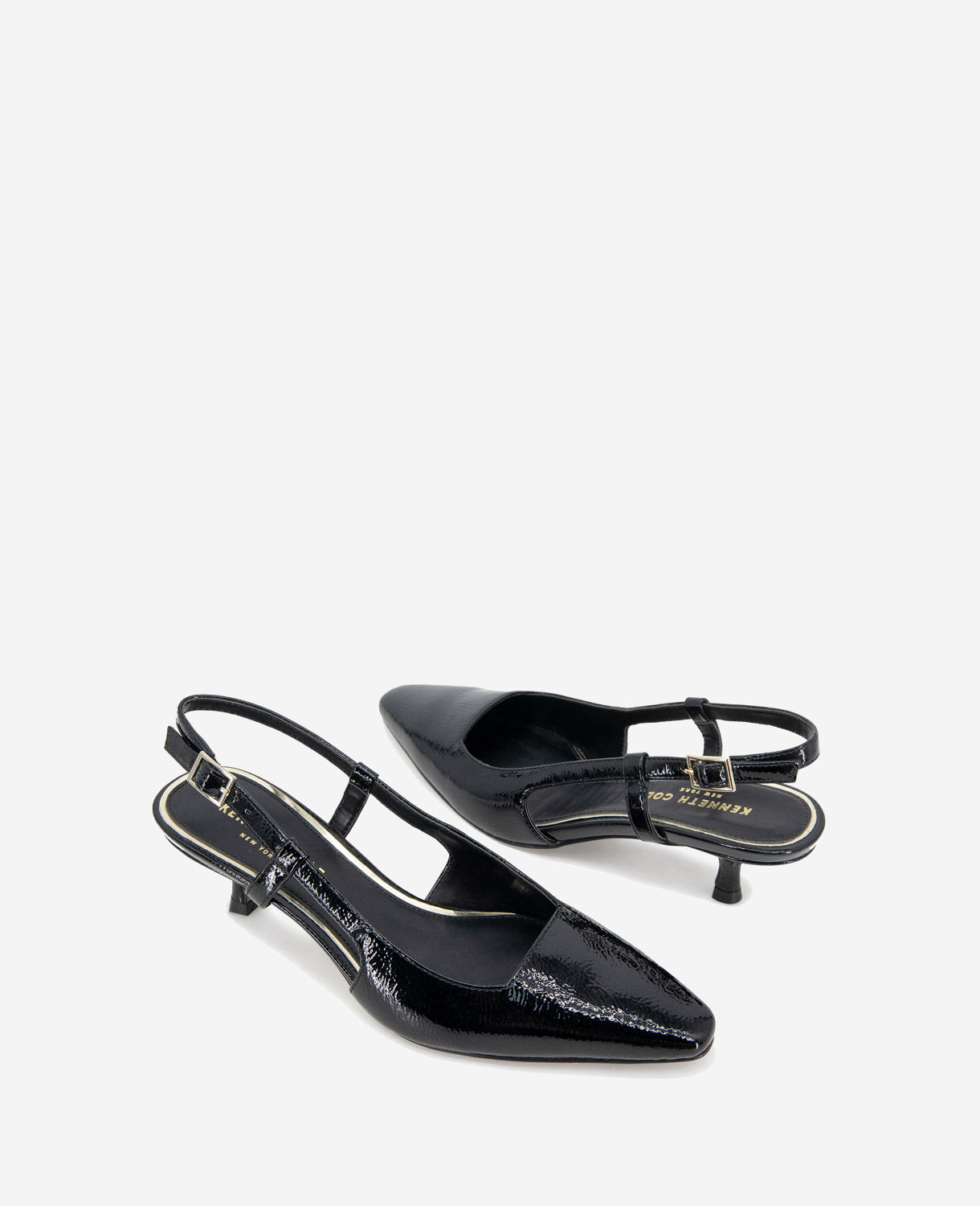 Martha Patent Slingback Kitten Heel Black Crinkle Patent