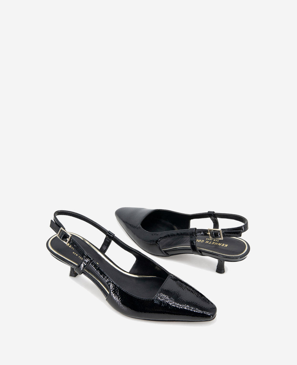 Martha Patent Slingback Kitten Heel Black Crinkle Patent