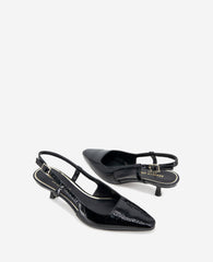 Martha Patent Slingback Kitten Heel Black Crinkle Patent