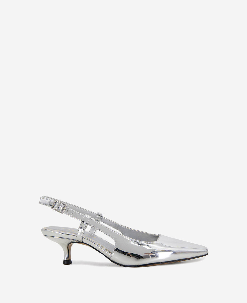 Martha Metallic Slingback Kitten Heel Silver