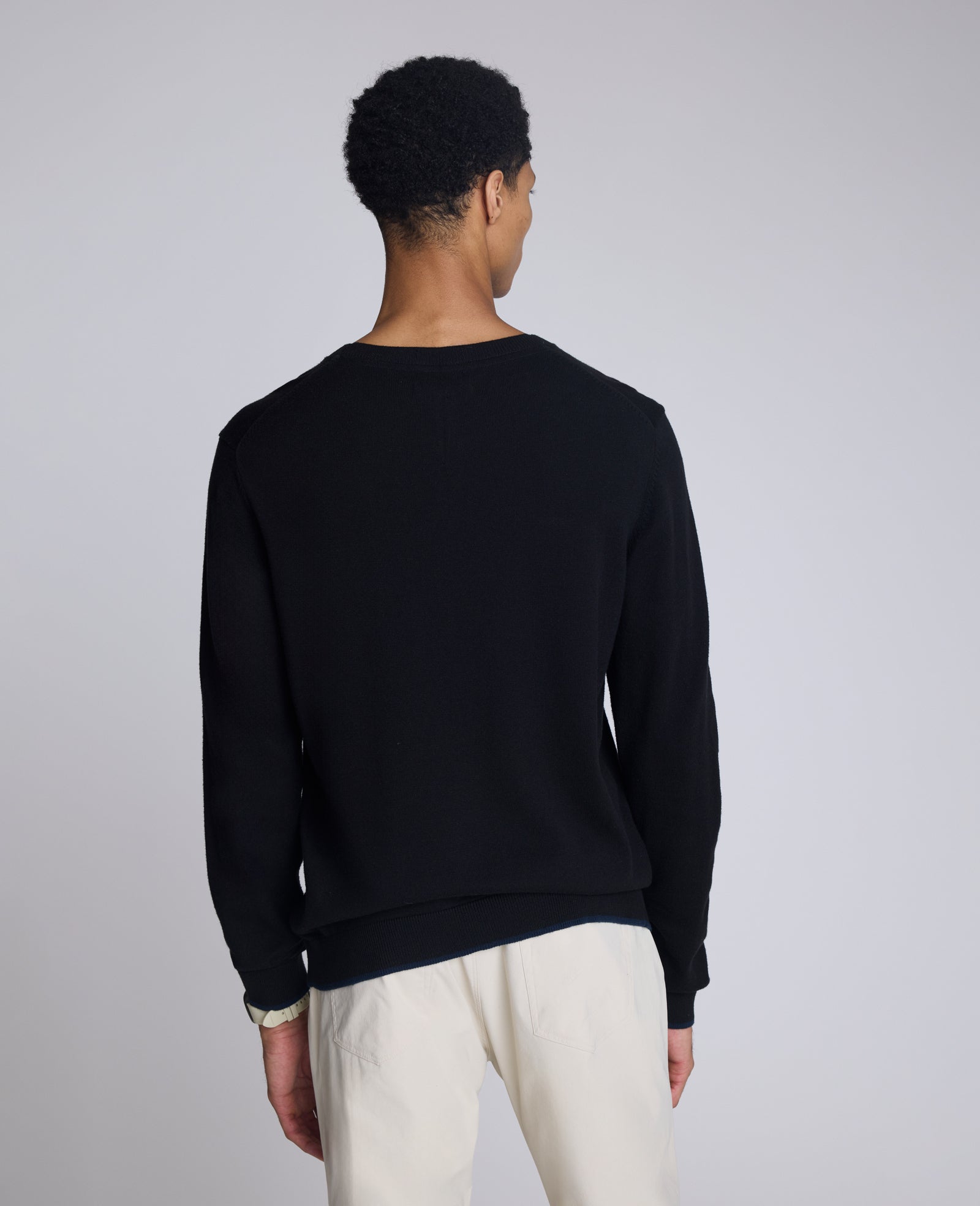 Crew Neck Sweater with Tipping Details Black