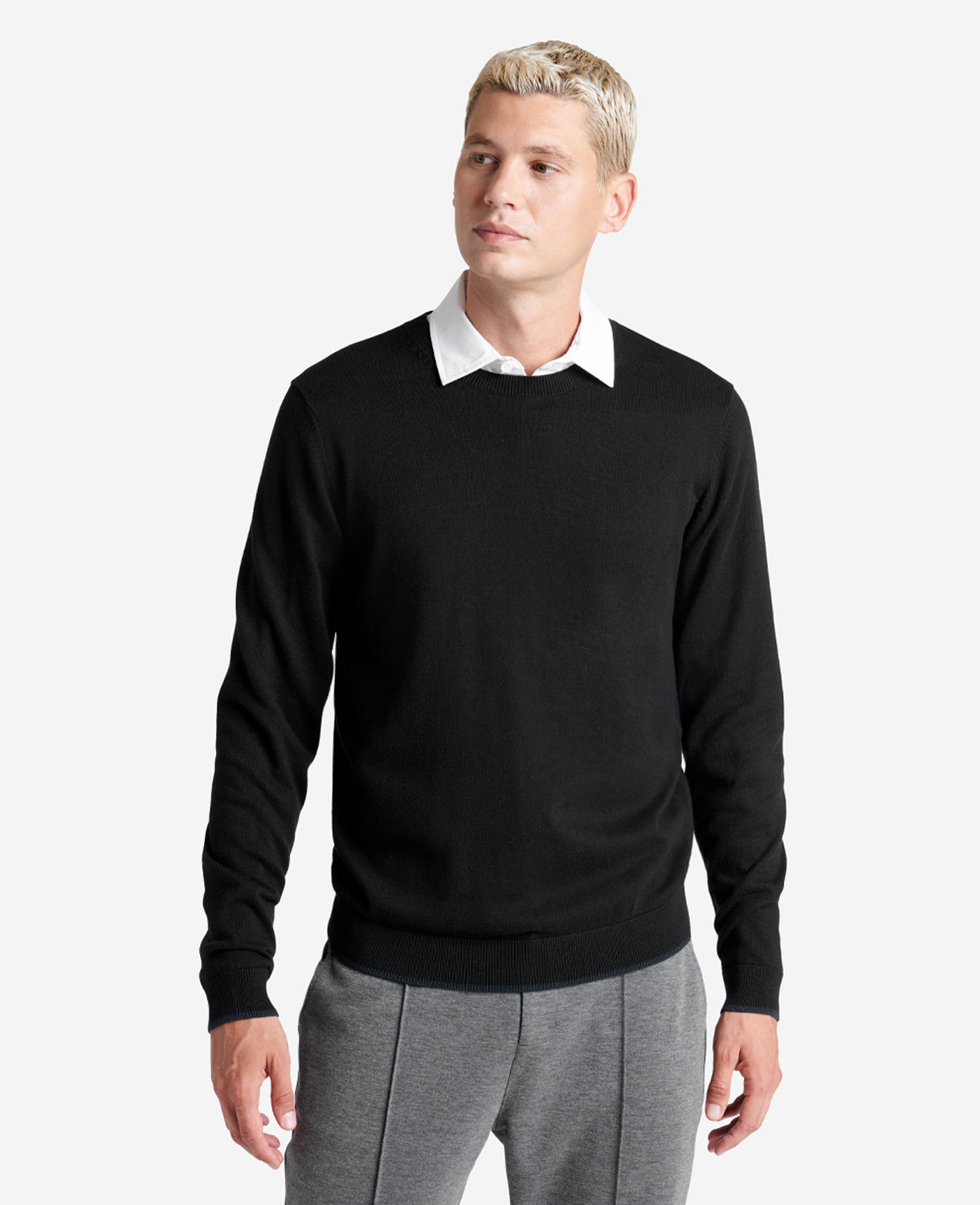 Crew Neck Sweater with Tipping Details Black