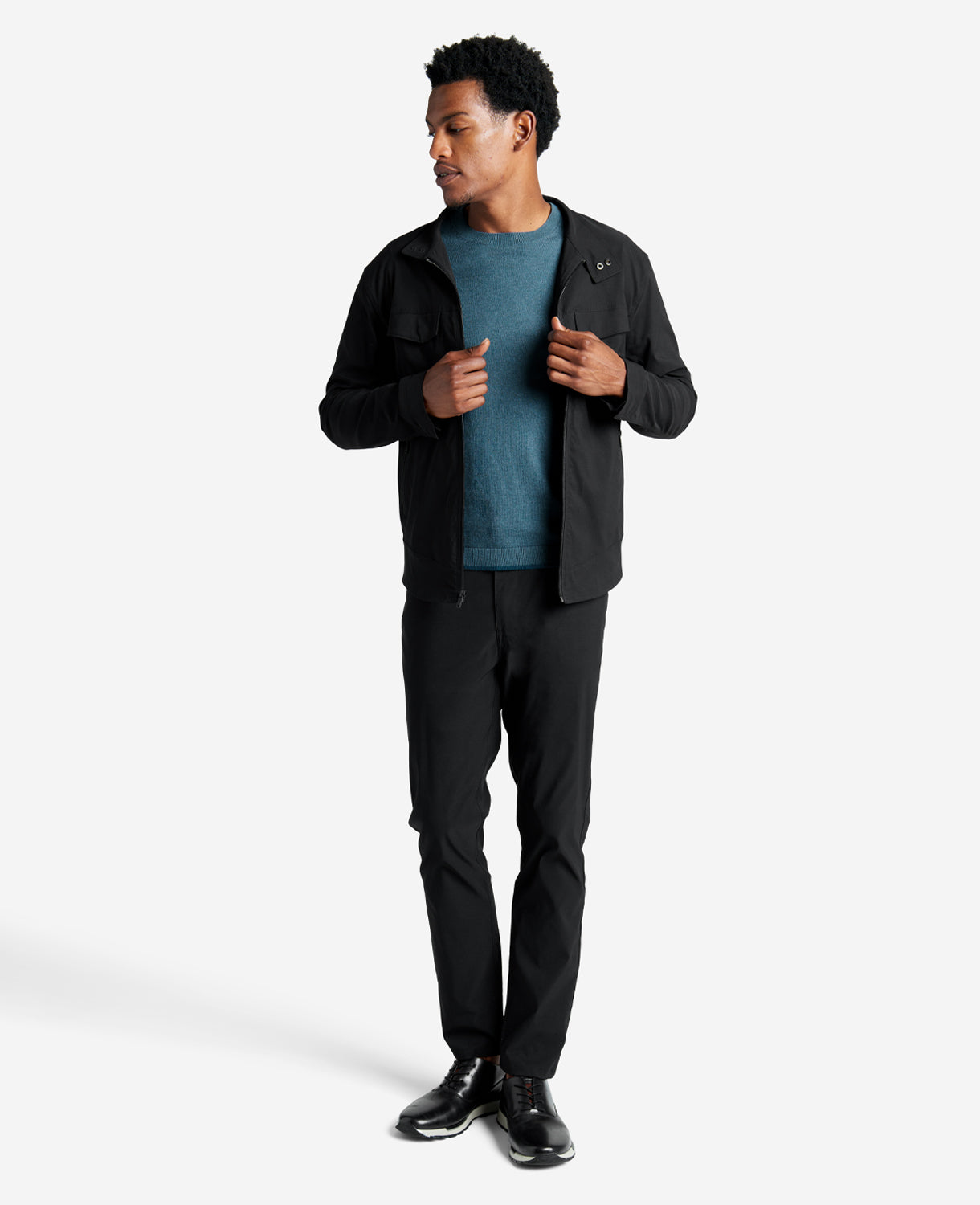 Crew Neck Sweater with Tipping Details Navy