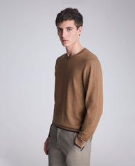 Crew Neck Sweater with Tipping Details Heather Brown