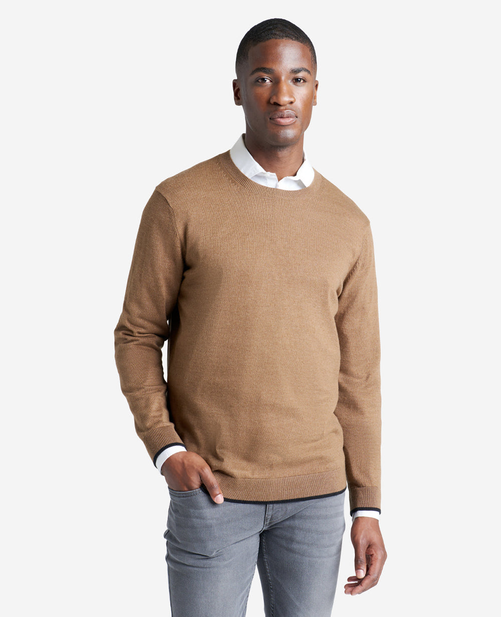 Crew Neck Sweater with Tipping Details Heather Brown