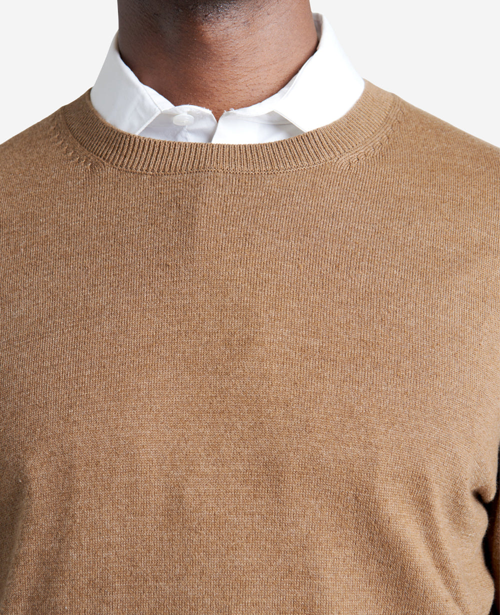 Crew Neck Sweater with Tipping Details Heather Brown