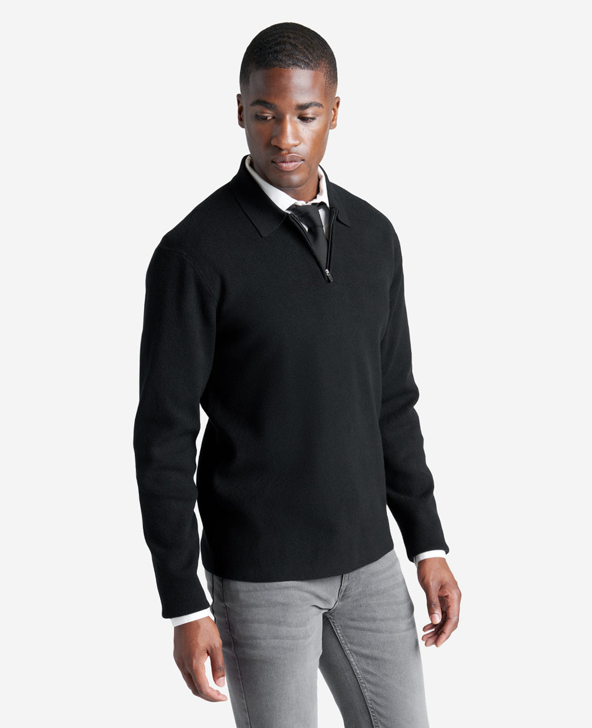 Long Sleeve Polo Sweater Black