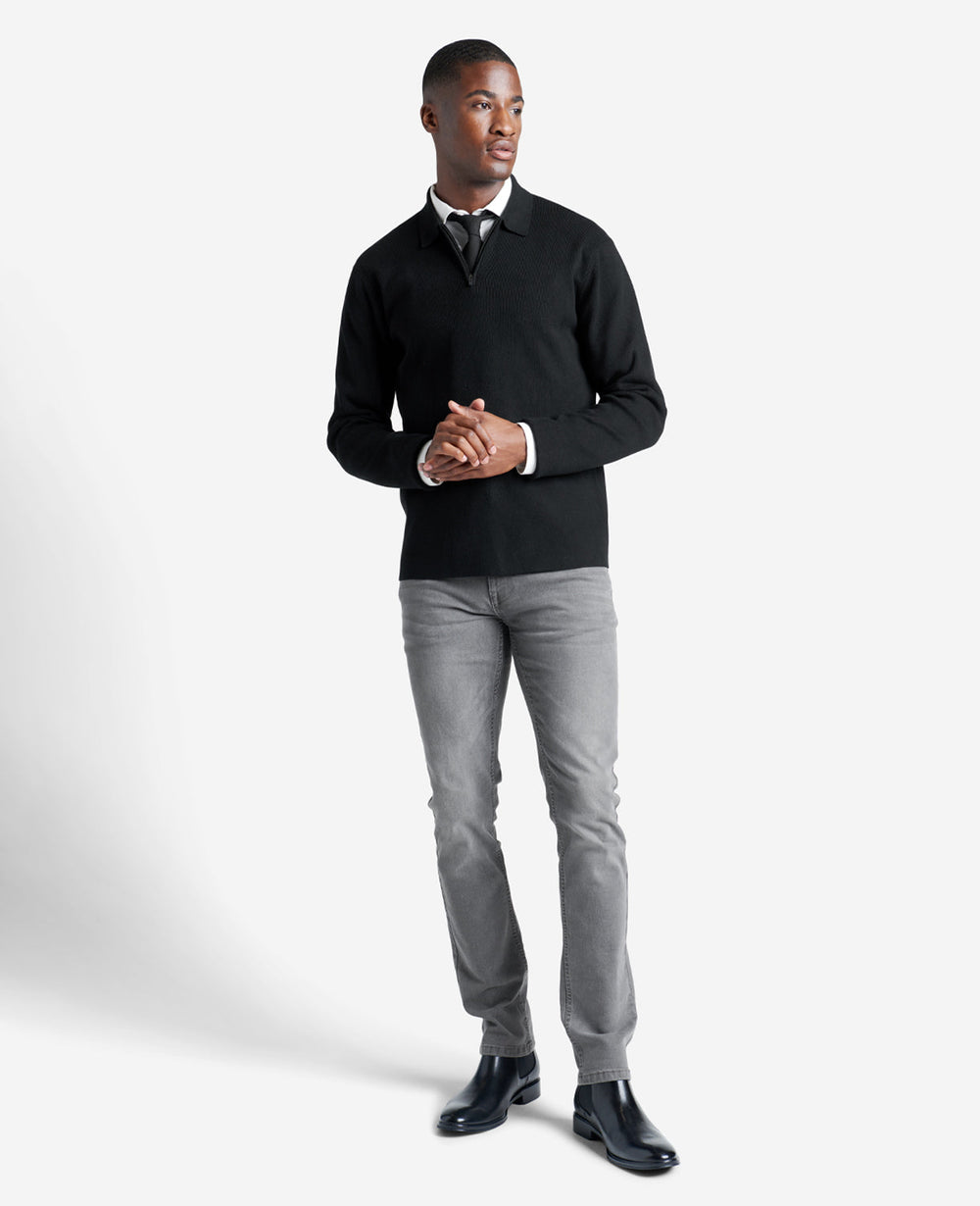 Long Sleeve Polo Sweater Black