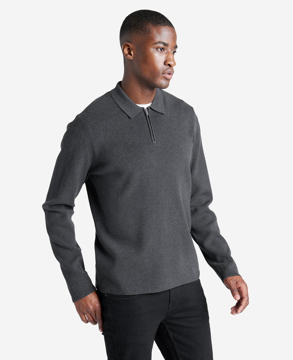 Long Sleeve Polo Sweater Charcoal