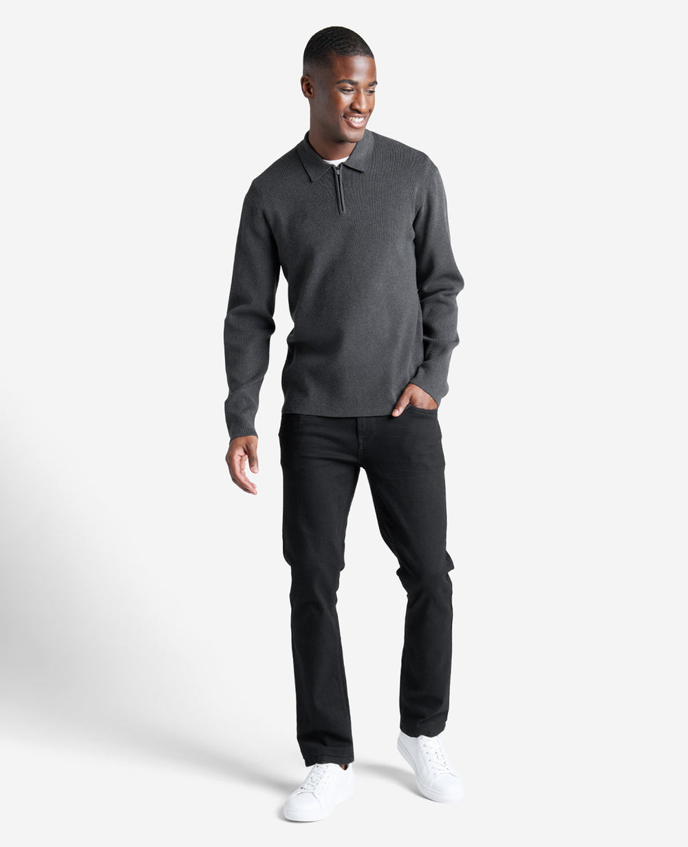 Long Sleeve Polo Sweater Charcoal