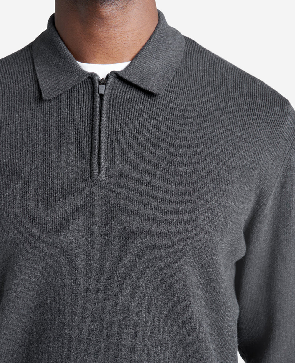 Long Sleeve Polo Sweater Charcoal