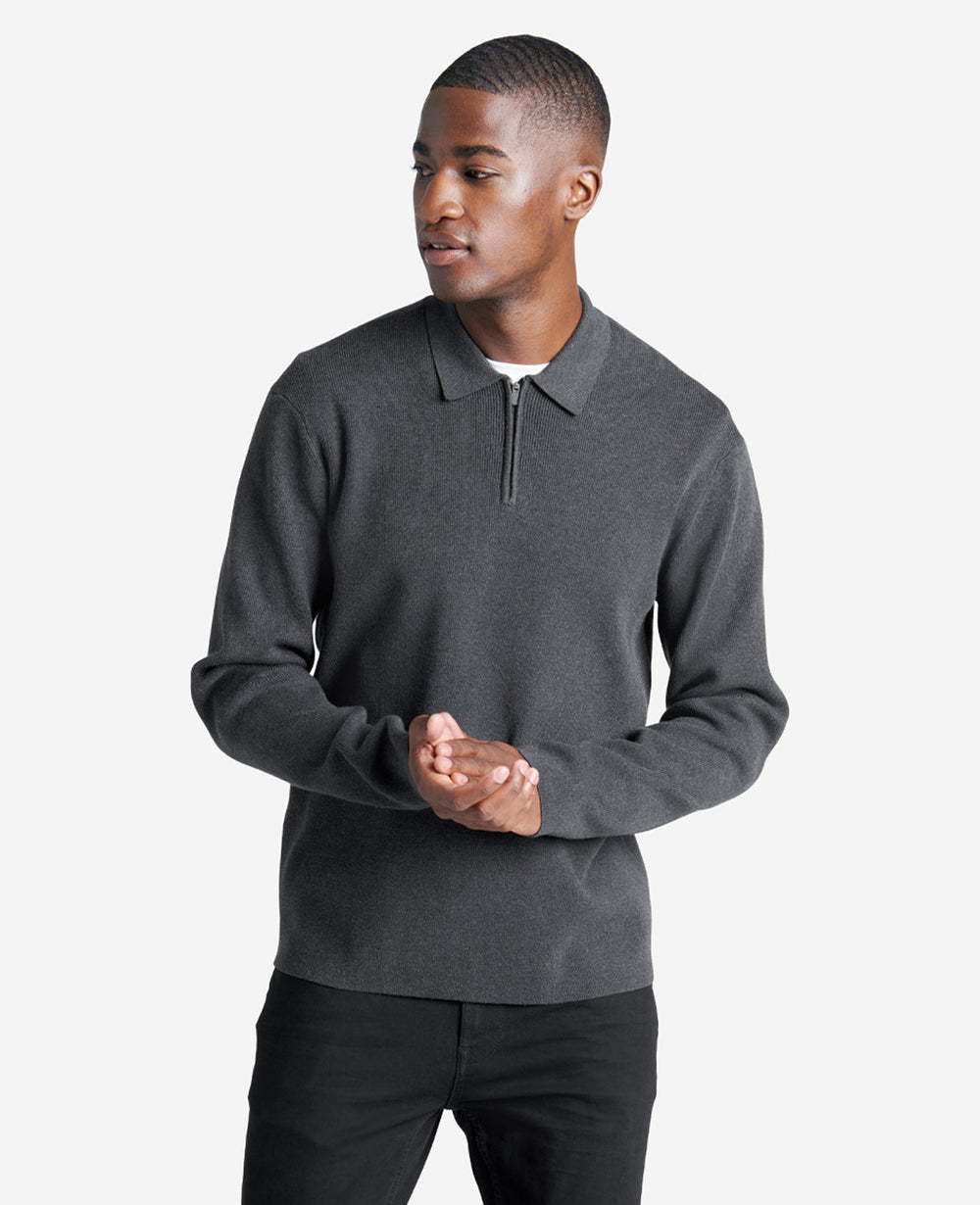 Long Sleeve Polo Sweater Charcoal