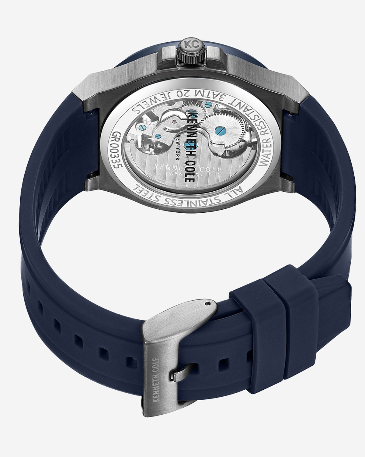 Automatic Two-Tone Gunmetal Stainless Steel Watch with Blue Leather Strap Blue Dark