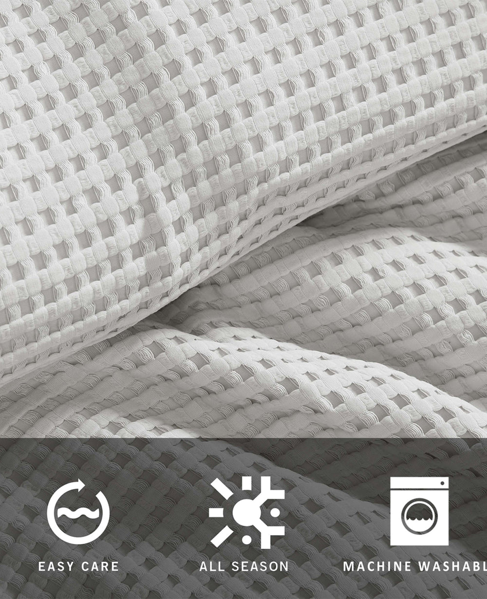 Reversible Solid Grey Waffle Comforter Set Grey