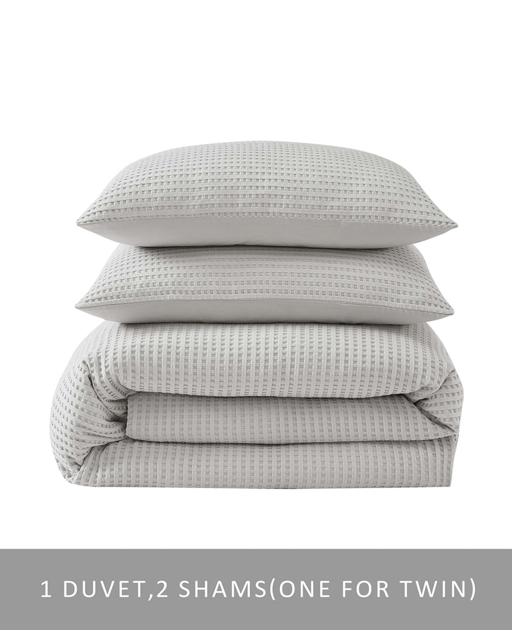 Reversible Solid Grey Waffle Comforter Set Grey