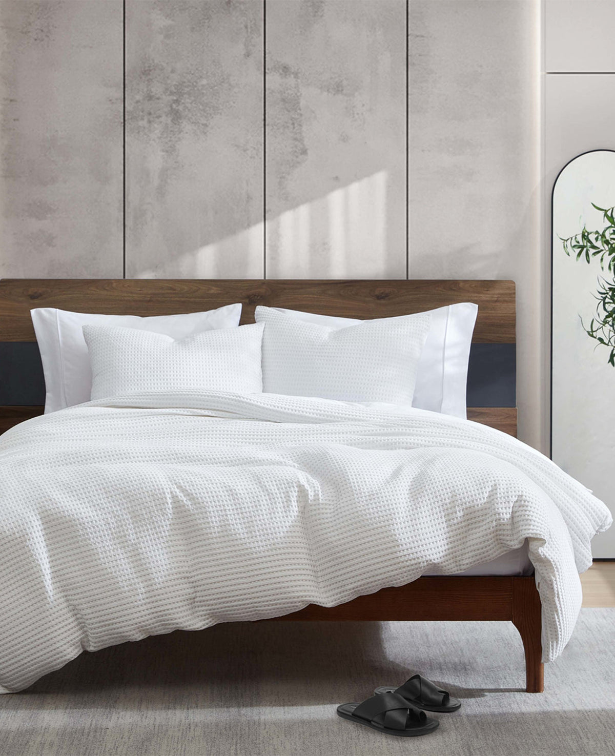 Reversible Solid White Waffle Comforter Set White