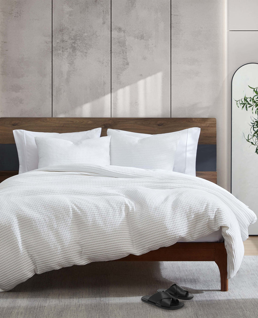 Reversible Solid White Waffle Comforter Set White
