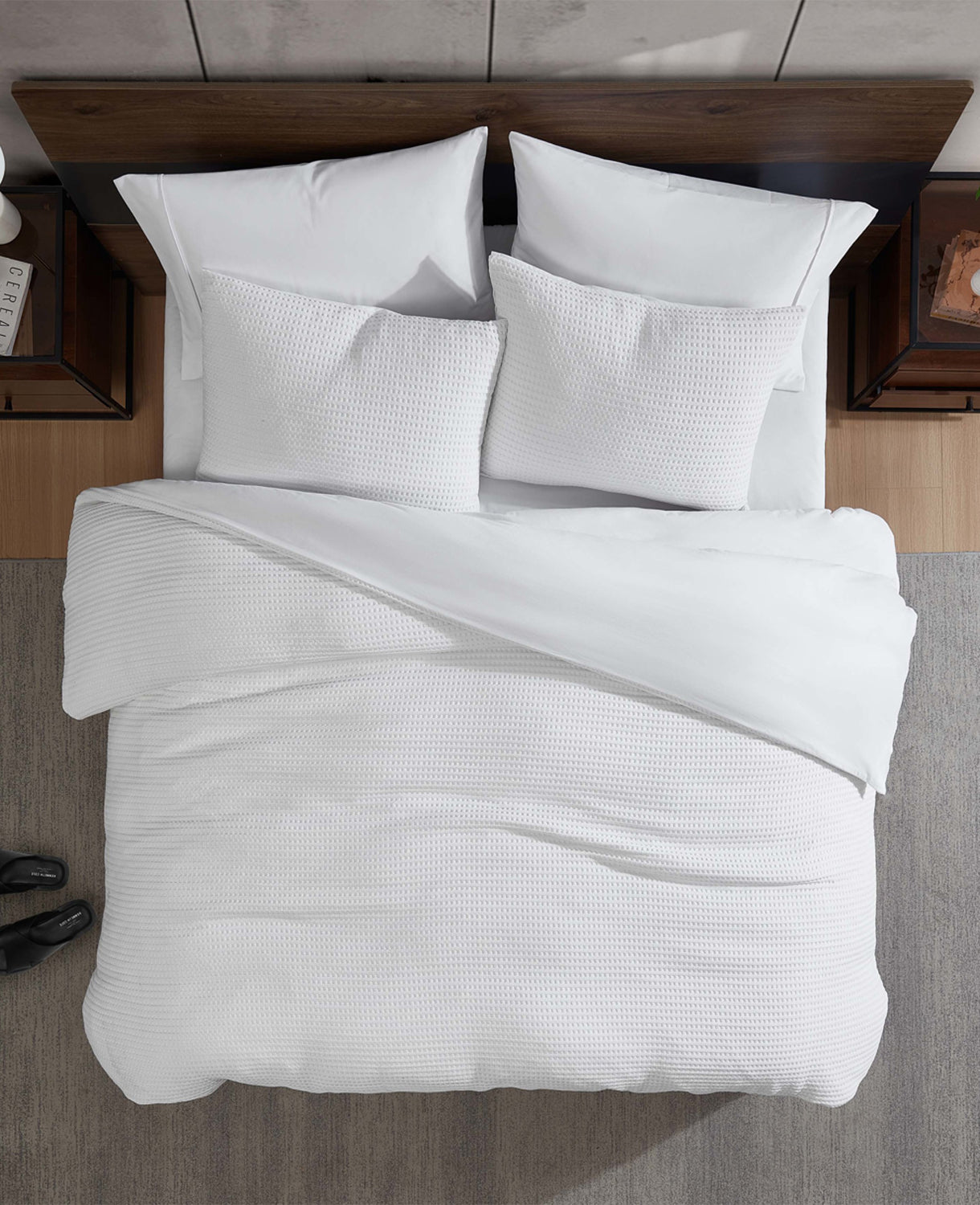 Reversible Solid White Waffle Comforter Set White