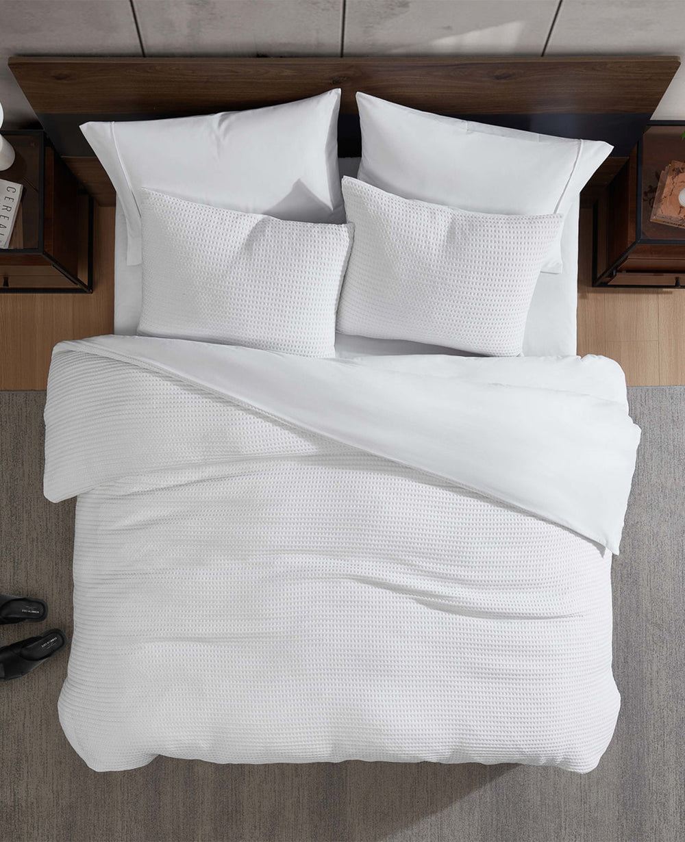 Reversible Solid White Waffle Comforter Set White