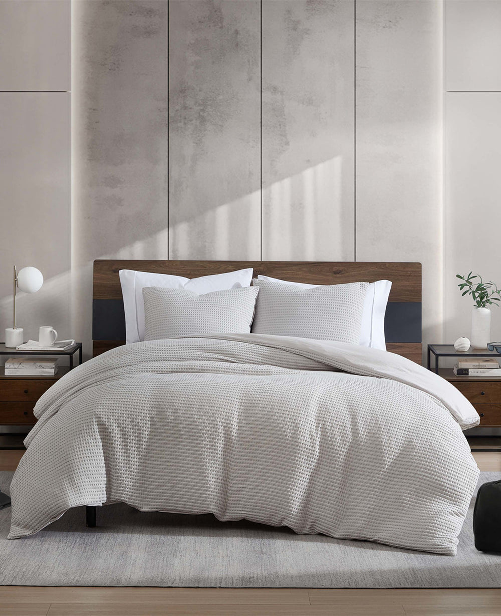 Reversible Solid Grey Waffle Duvet Cover Set Grey