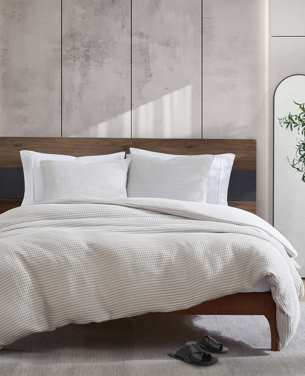 Reversible Solid Grey Waffle Duvet Cover Set Grey