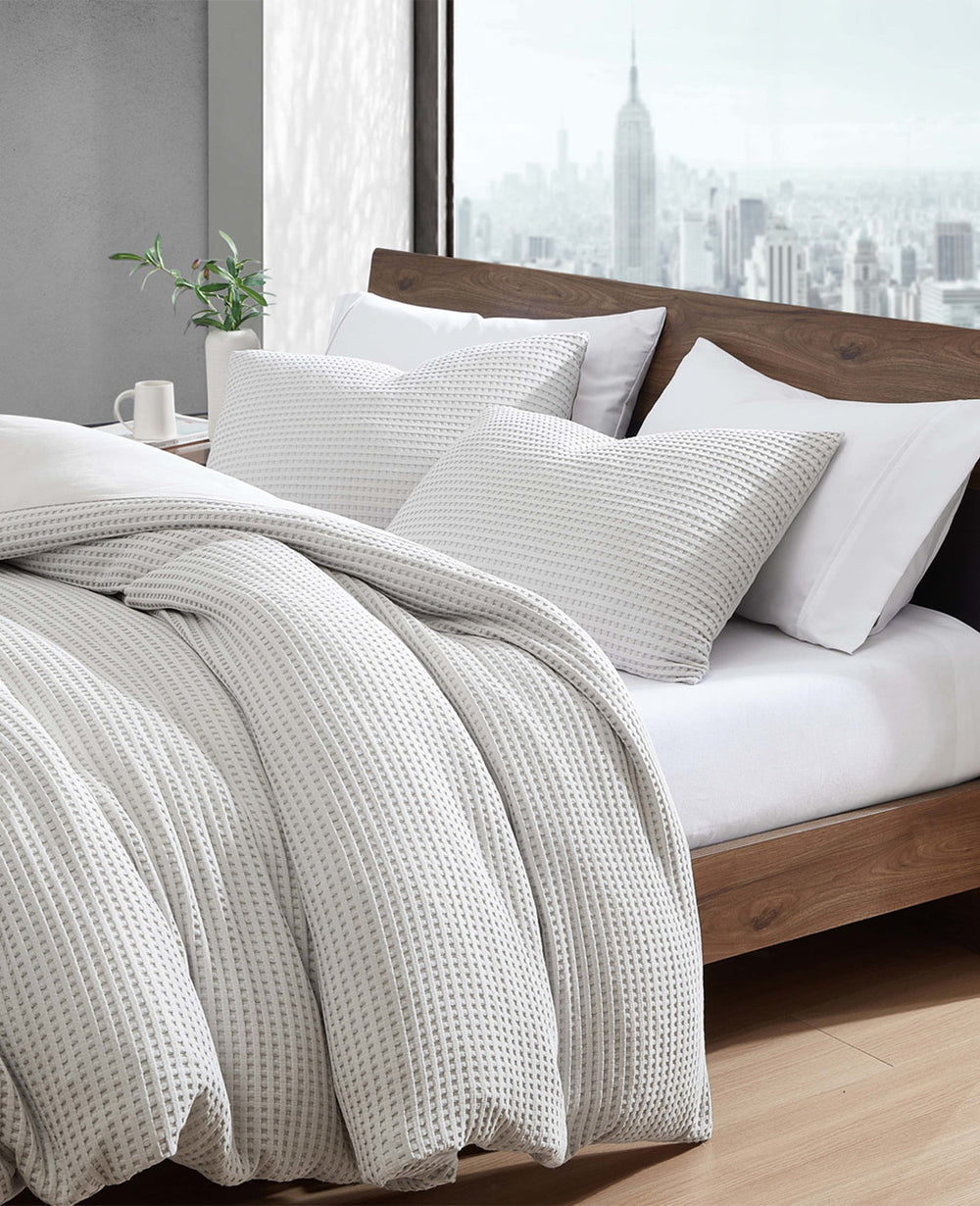 Reversible Solid Grey Waffle Duvet Cover Set Grey
