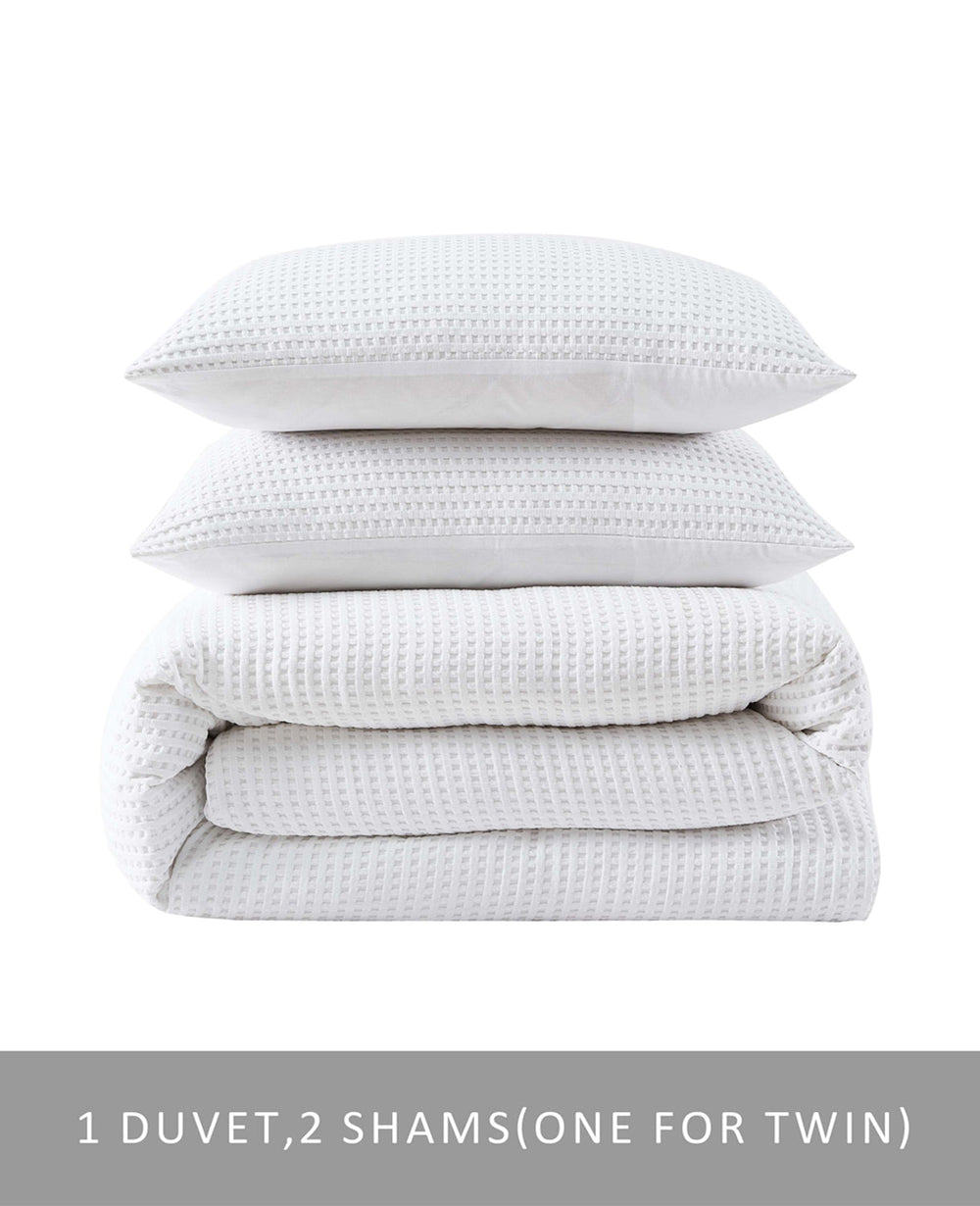 Reversible Solid White Waffle Duvet Cover Set White
