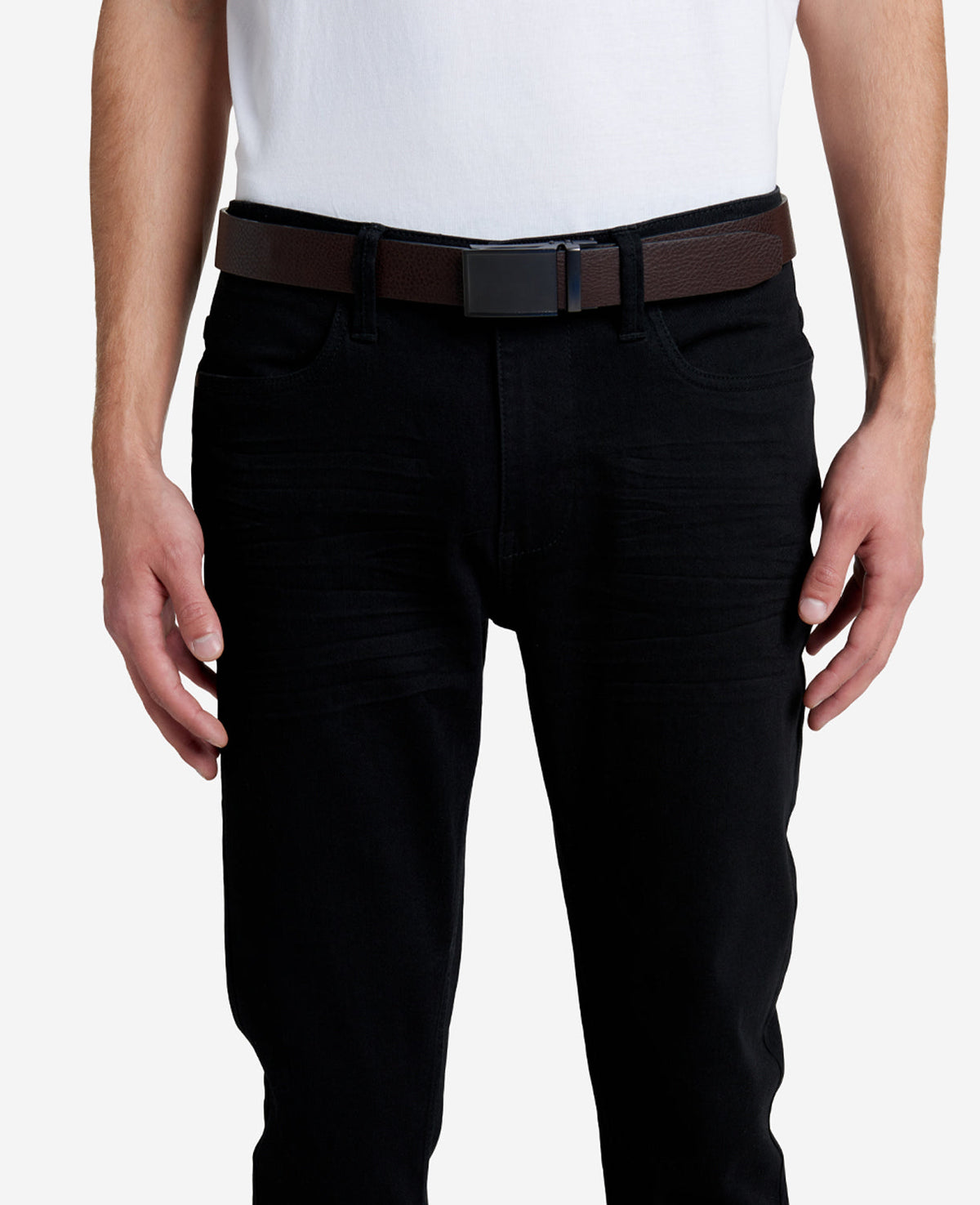 Men's TECHNI-COLE Plaque Buckle Track Lock Belt Brown