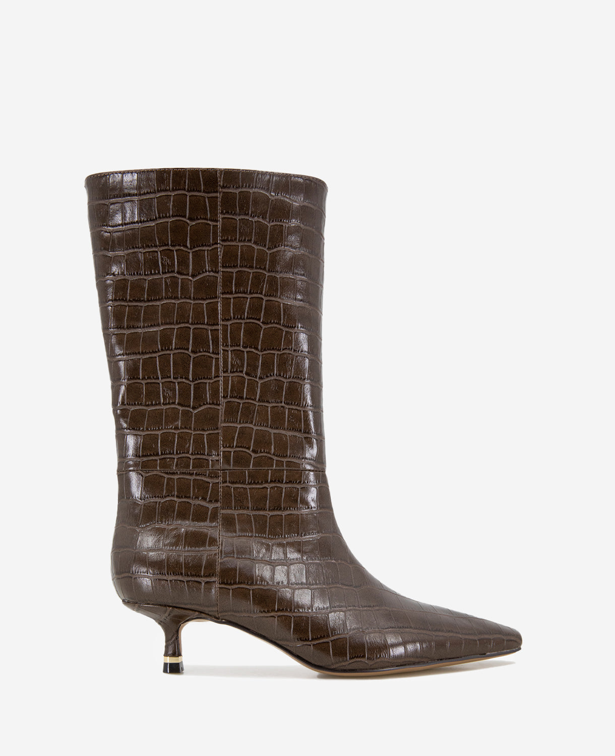 Meryl Leather Croco Bootie Dark Brown