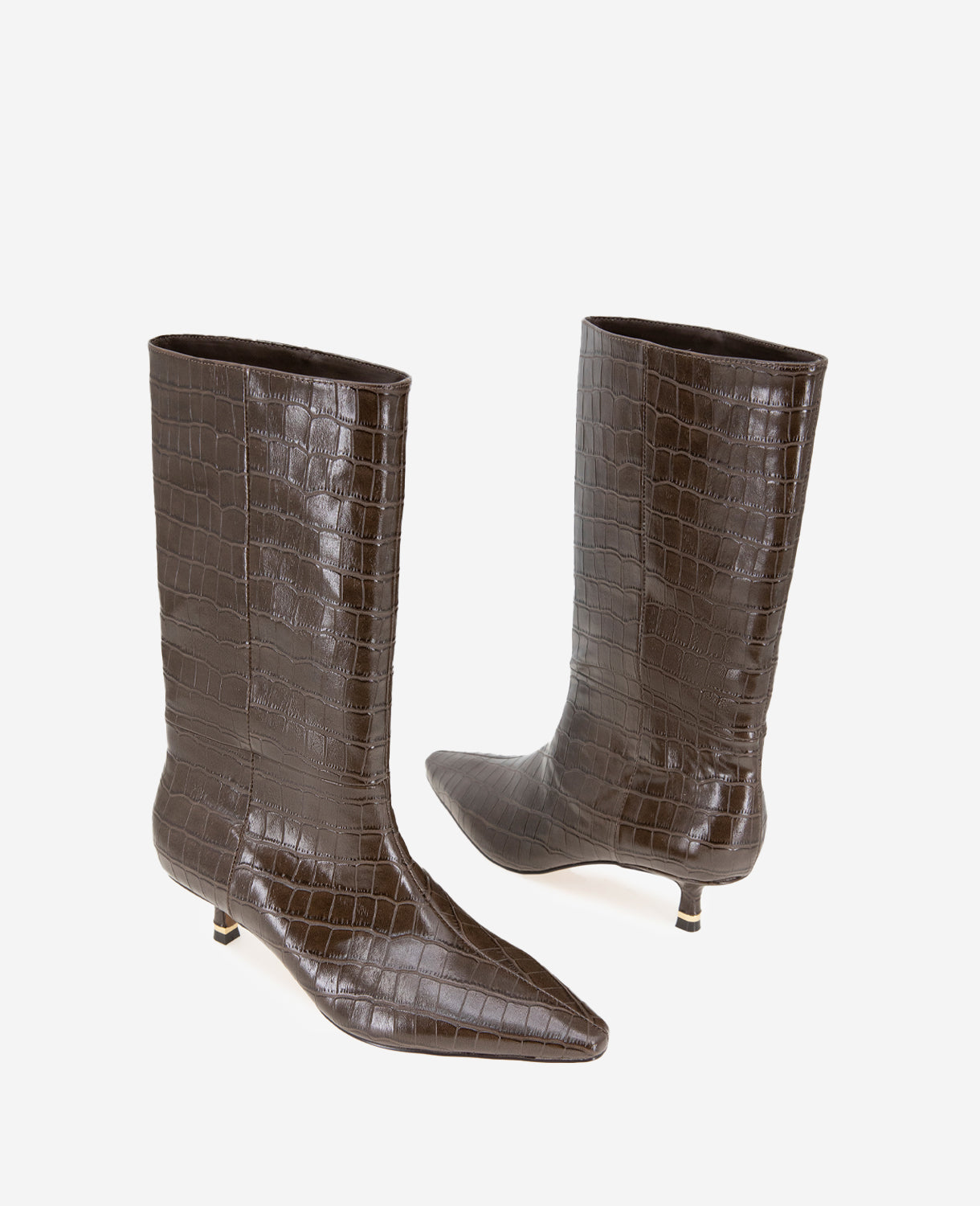 Meryl Leather Croco Bootie Dark Brown