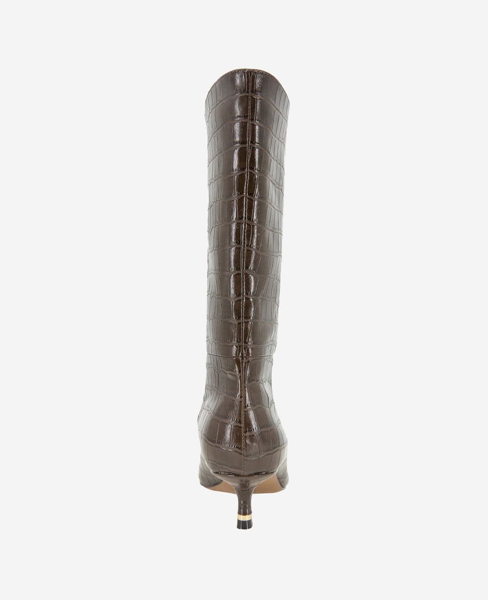 Meryl Leather Croco Bootie Dark Brown