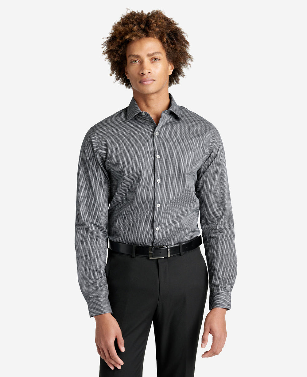 Slim-Fit Button-Down Stretch Dress Shirt with TEK FIT Black Smoke