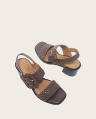 GENTLE SOULS - Madylyn Woven Leather Heel Sandal Chocolate