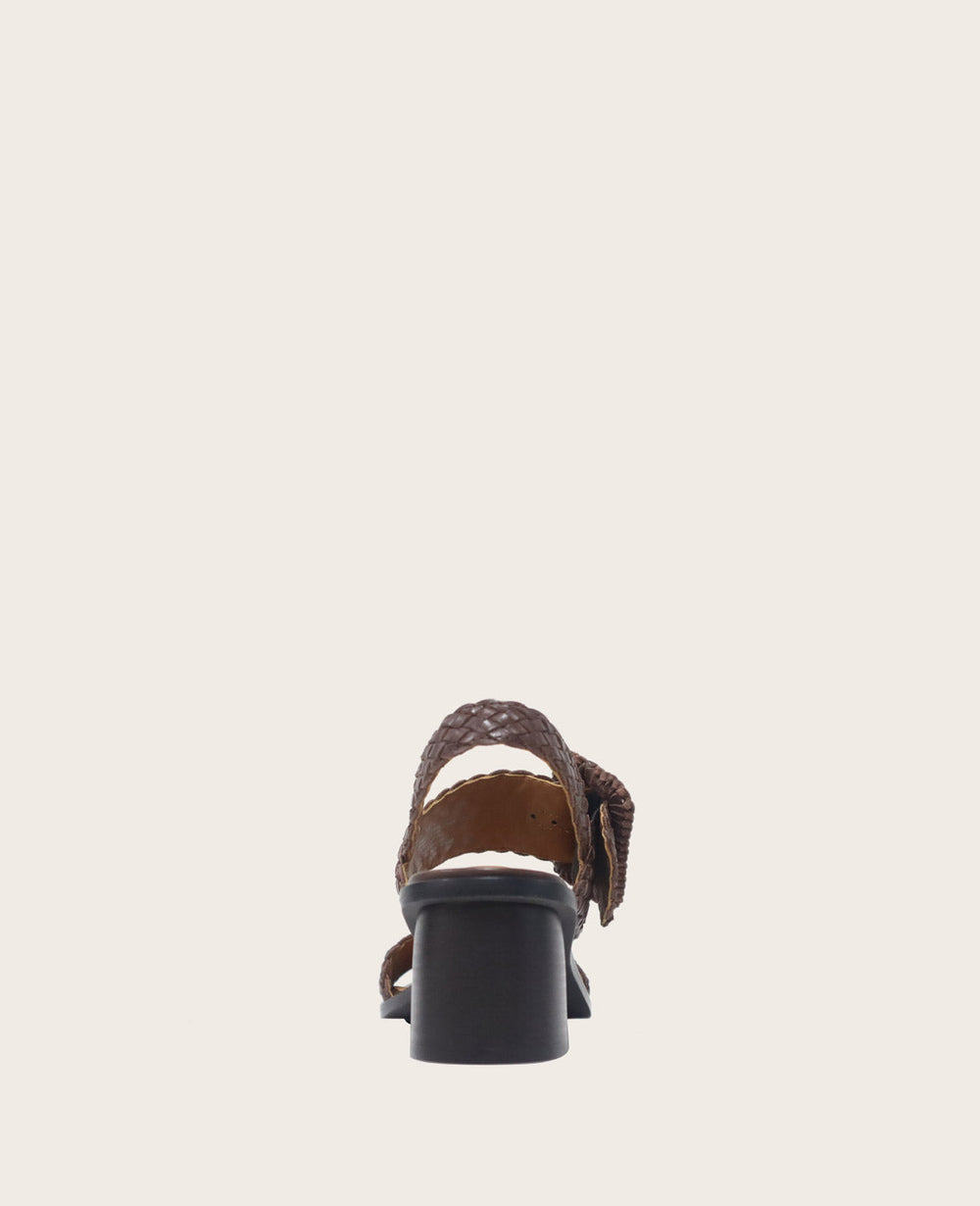 GENTLE SOULS - Madylyn Woven Leather Heel Sandal Chocolate