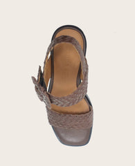 GENTLE SOULS - Madylyn Woven Leather Heel Sandal Chocolate