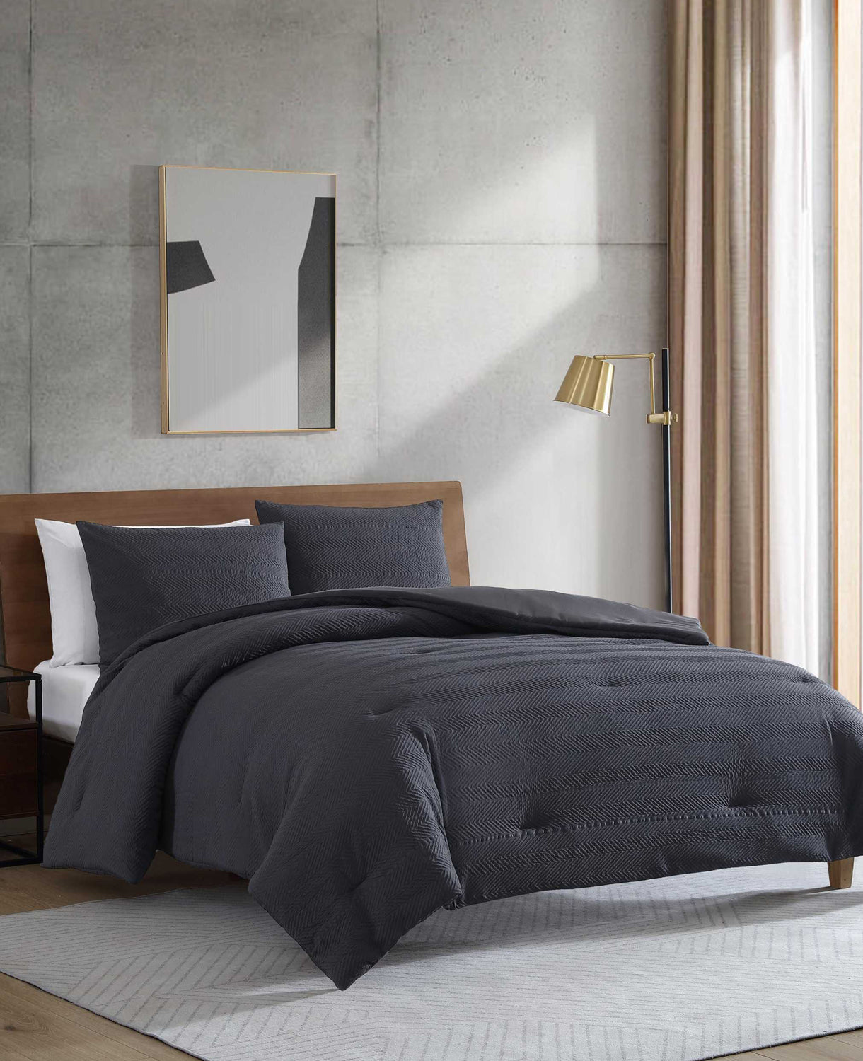 Crosswalk Herringbone Black Duvet Cover Set Black