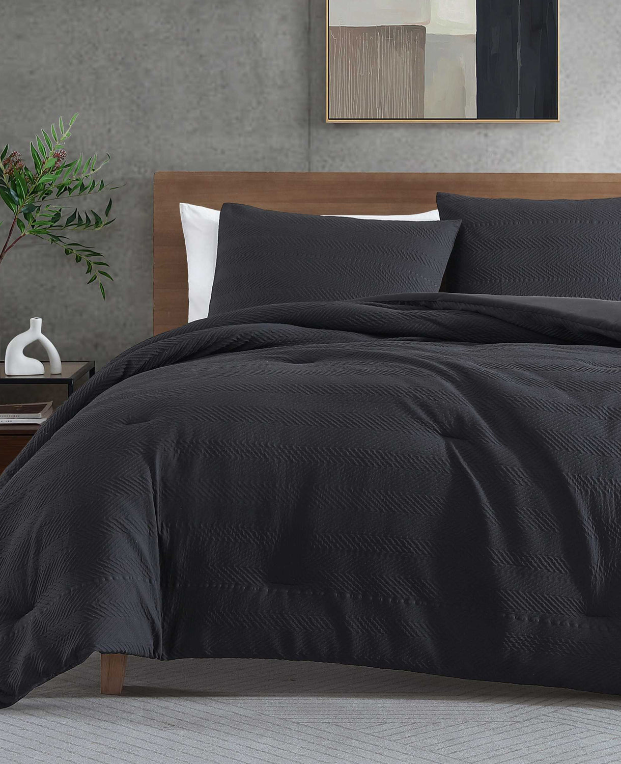 Crosswalk Herringbone Black Duvet Cover Set Black