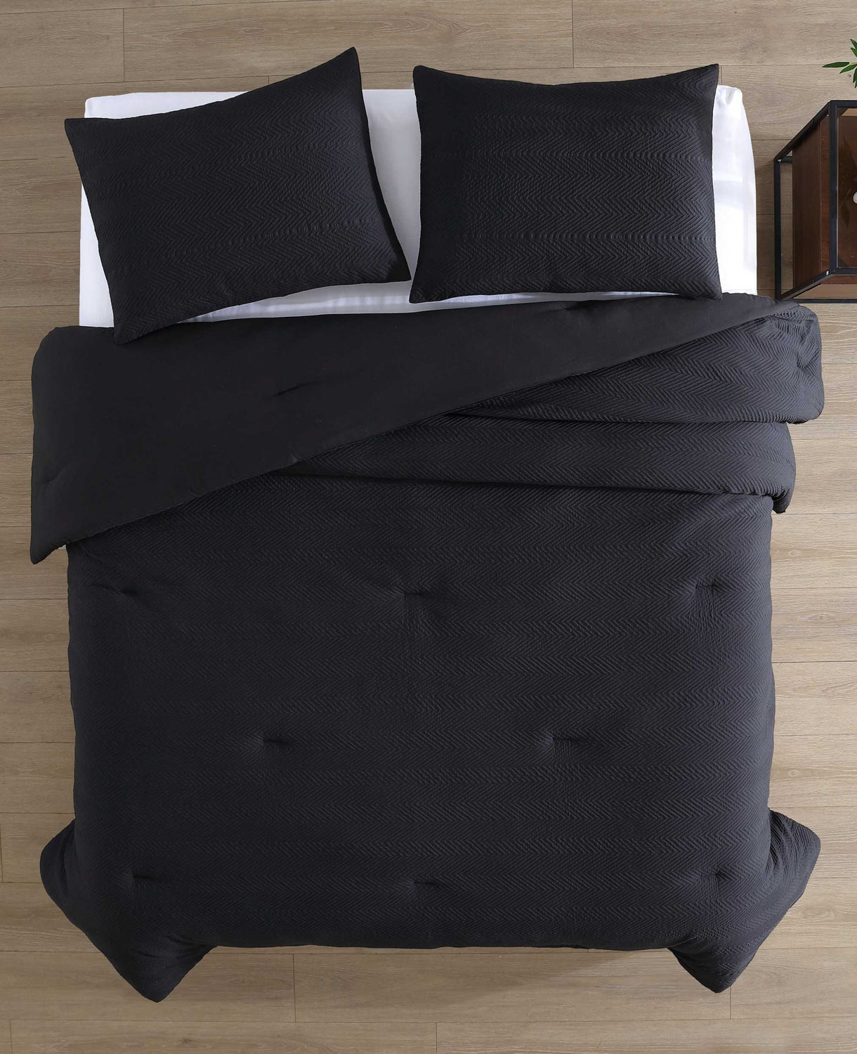 Crosswalk Herringbone Black Duvet Cover Set Black